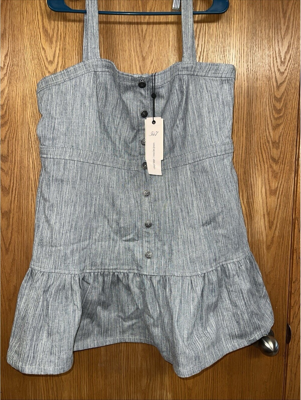 Cinq a Sept Indigo Mina Square Neck Mini Pinafore Dress US 16 Broken Zipper
